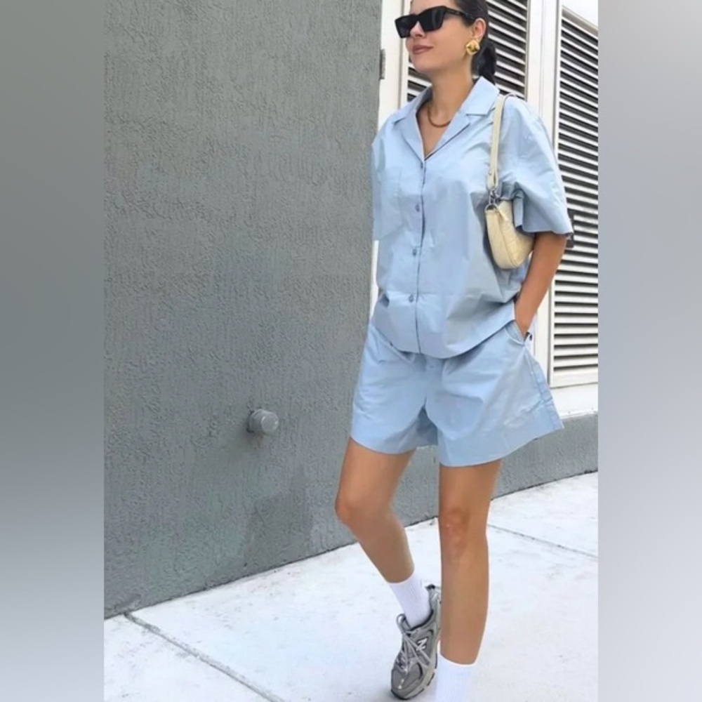 DARLING MATCHING SHORT SET BLUE POPLIN CAMP SHIRT M/L